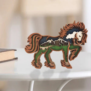 Creative Horse Shape Statue Wood Figurine Home Decor