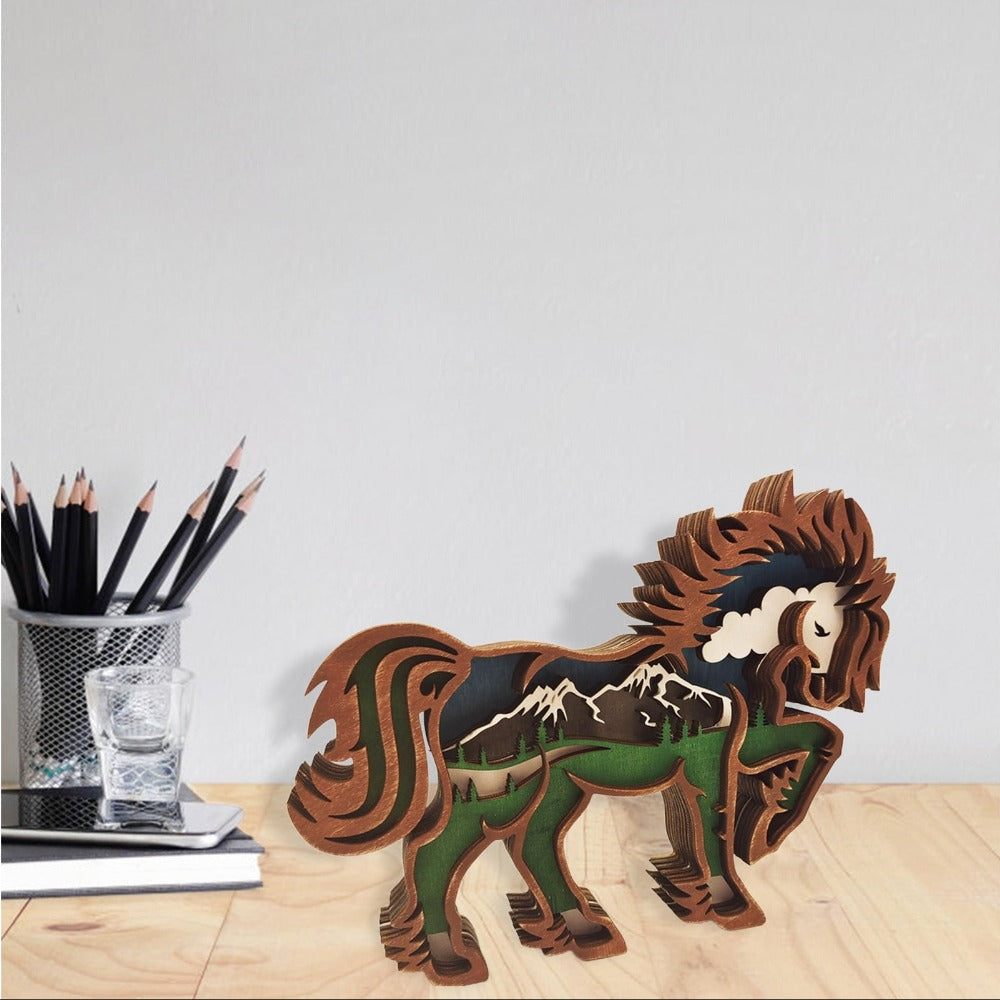 Creative Horse Shape Statue Wood Figurine Home Decor