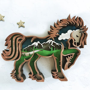 Creative Horse Shape Statue Wood Figurine Home Decor