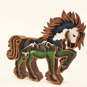 Creative Horse Shape Statue Wood Figurine Home Decor