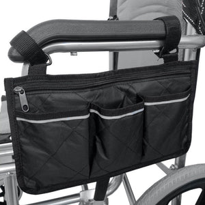 Wheelchair Multi-Pocket Side Hanging Bag Storage Pouch With Reflective Strip-Wine Red