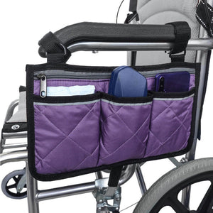 Wheelchair Multi-Pocket Side Hanging Bag Storage Pouch With Reflective Strip-Wine Red