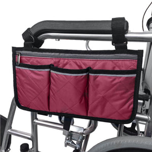 Wheelchair Multi-Pocket Side Hanging Bag Storage Pouch With Reflective Strip-Wine Red