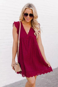 Lace Jacquard Cutout V Neck Midi Summer Casual Dress Women