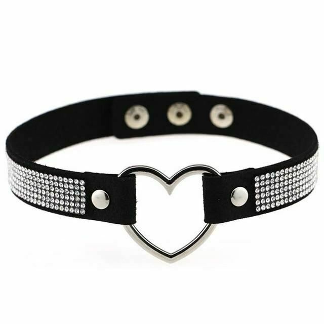House Of Dasein Heart Rhinestone Bdsm Collar Hollow Necklace Choker Bondage Restraints