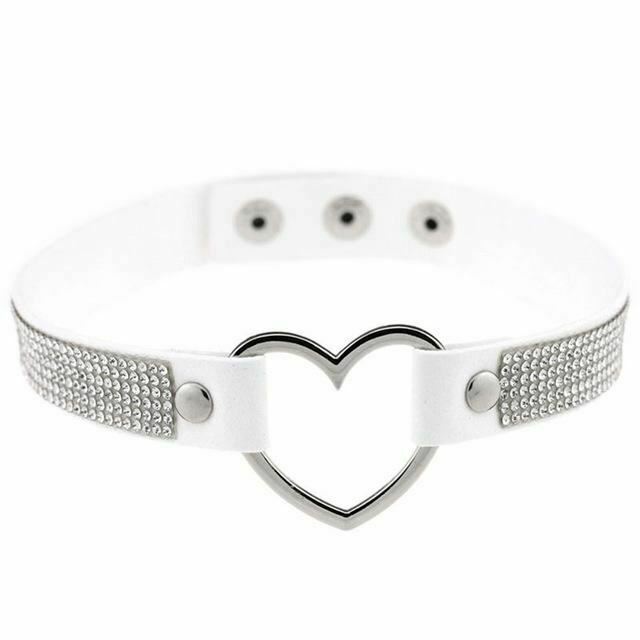 House Of Dasein Heart Rhinestone Bdsm Collar Hollow Necklace Choker Bondage Restraints