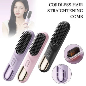 Wet Dry Cordless Hair Straightener Brush With Fast Heating For Fluffy Curly