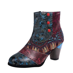 Bohemian Women's Martin Boots Retro Block High Heels Zipper