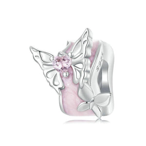 Veile Studios Silver Charm Pink Butterfly Diy Silicone Positioning Bracelet With Beads