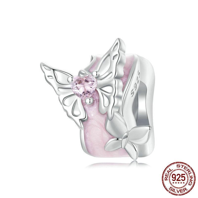 Veile Studios Silver Charm Pink Butterfly Diy Silicone Positioning Bracelet With Beads