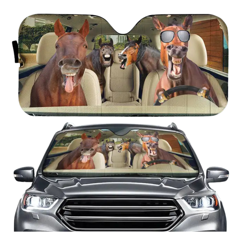 Funny Horse Driving 3D Printing Car Sun Visor Auto Decoration For Vehicle Parts Accessories