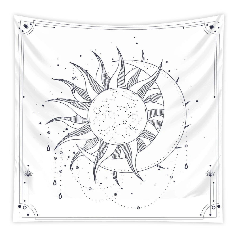 Tapestry White Sun And Moon Dance 200X150cm Psychedelic Art For Home Decor