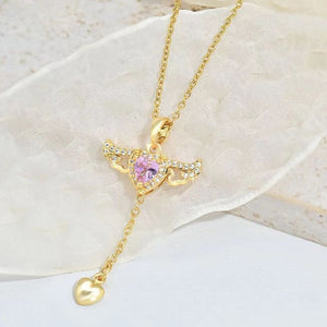 Veile Studios Moving Cupid Heart Angel Wings Tassel Necklace Crystal Clavicle Chain Women Jewelry Gift