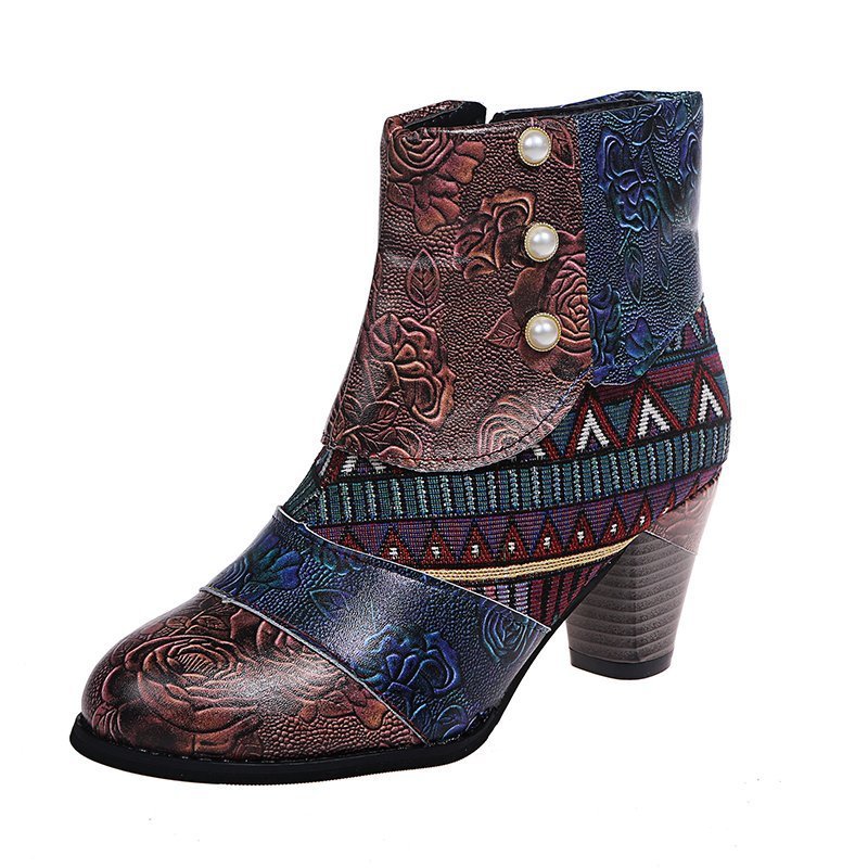 Bohemian Women's Martin Boots Retro Block High Heels Zipper