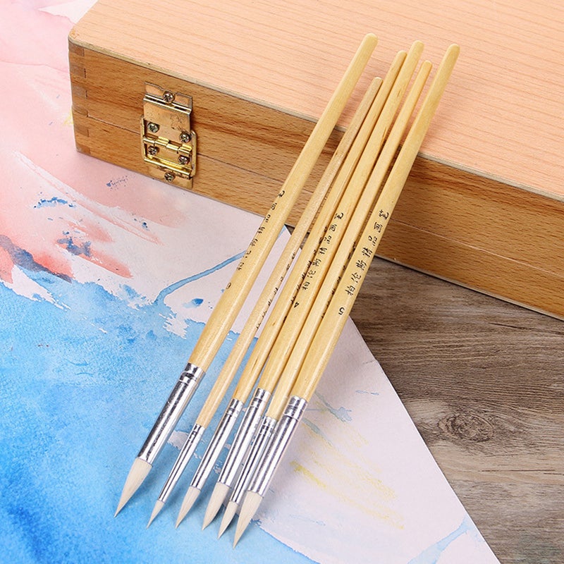 6Pcs Pointed Sheep Gouache Paint Brush Set Hook Line Acrylic Watercolor Painting