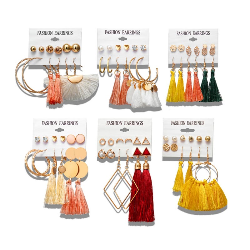 Veile Studios 6 Pairs Tassel Dangle Earrings Female Bohemian Ethnic Style 2