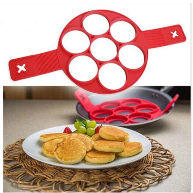 7 Hole Silicone Frying Pan Pancake Egg Molds Belt Baking Tools Love Red