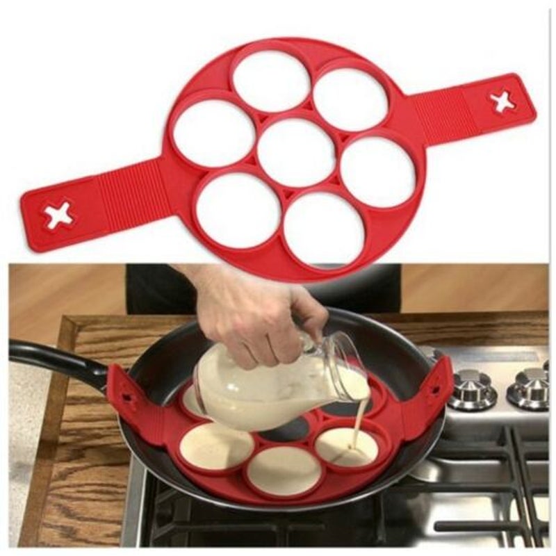 7 Hole Silicone Frying Pan Pancake Egg Molds Belt Baking Tools Love Red