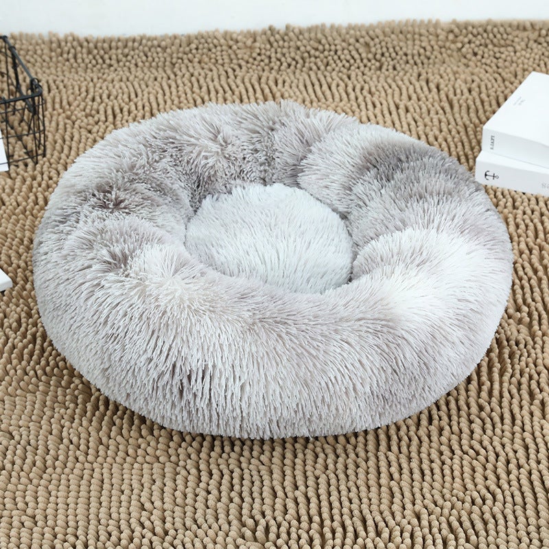 70 X 70Cm Soft Fluffy Pet Dog Cat Round Bed Grey Tie Dye