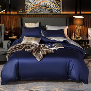 Bed Sheet Navy Blue Light Grey Ultra Soft Luxury Egyptian Cotton Cover Twin Size Set