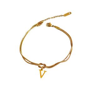 Veile Studios Letter A Z Love Knot Bracelets For Women Couple Gold Colour Dainty Snake Chain