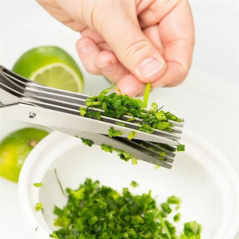 Multifunctional Layer Green Onion Scissors Stainless Steel Kitchen Gadgets