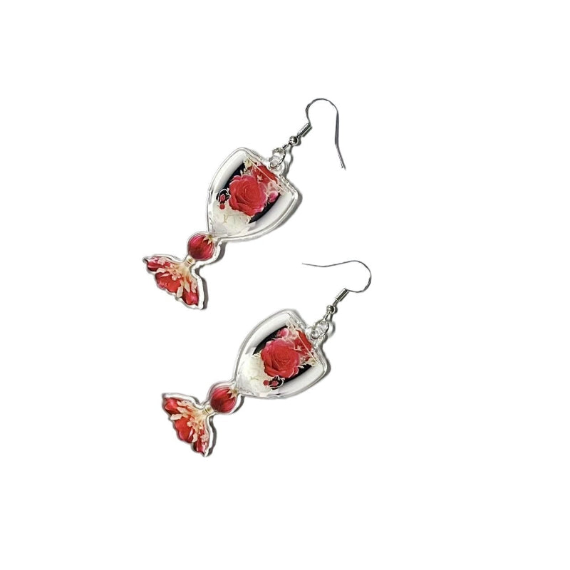 Veile Studios Valentines Day Rose Wine Glass Acrylic Earrings For Unisex Fashion Accessories