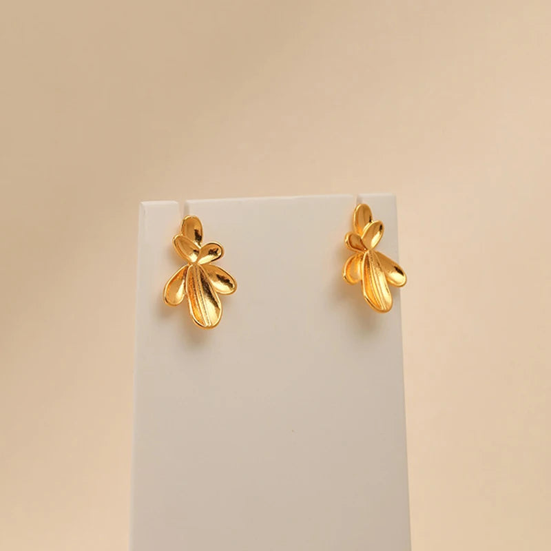 Veile Studios Irregular Three Dimensional Leaf Plated Earring In 18K Real Gold Colour