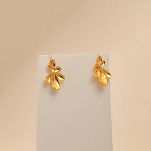 Veile Studios Irregular Three Dimensional Leaf Plated Earring In 18K Real Gold Colour