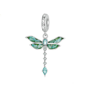 Veile Studios Original Retro Green Dragonfly Diy Pendant Charm For Bracelet Necklace S925 Pure Silver