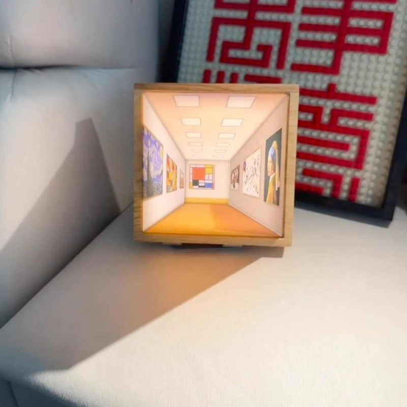 Checked 3D Illusion Night Light Gallery Bedside Picture Style Modern Simulate Sunshine Drawing