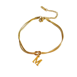 Veile Studios Letter A Z Love Knot Bracelets For Women Couple Gold Colour Dainty Snake Chain