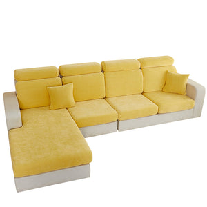 Sofa Cover Pastel Yellow L Shape Polyester Chenille Thick Stretchable Slipcovers