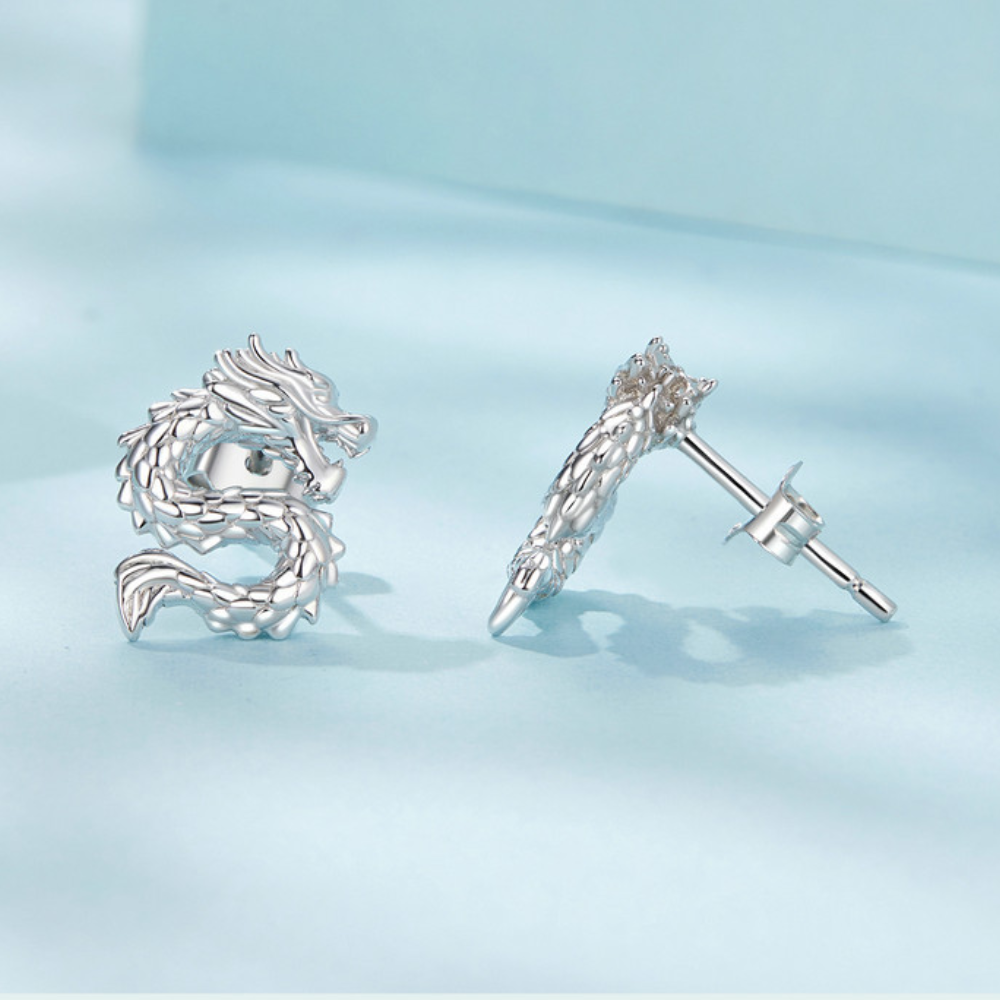 Veile Studios Silver Charm Chic Style Flying Dragon Pure Ear Studs Earrings Jewellery