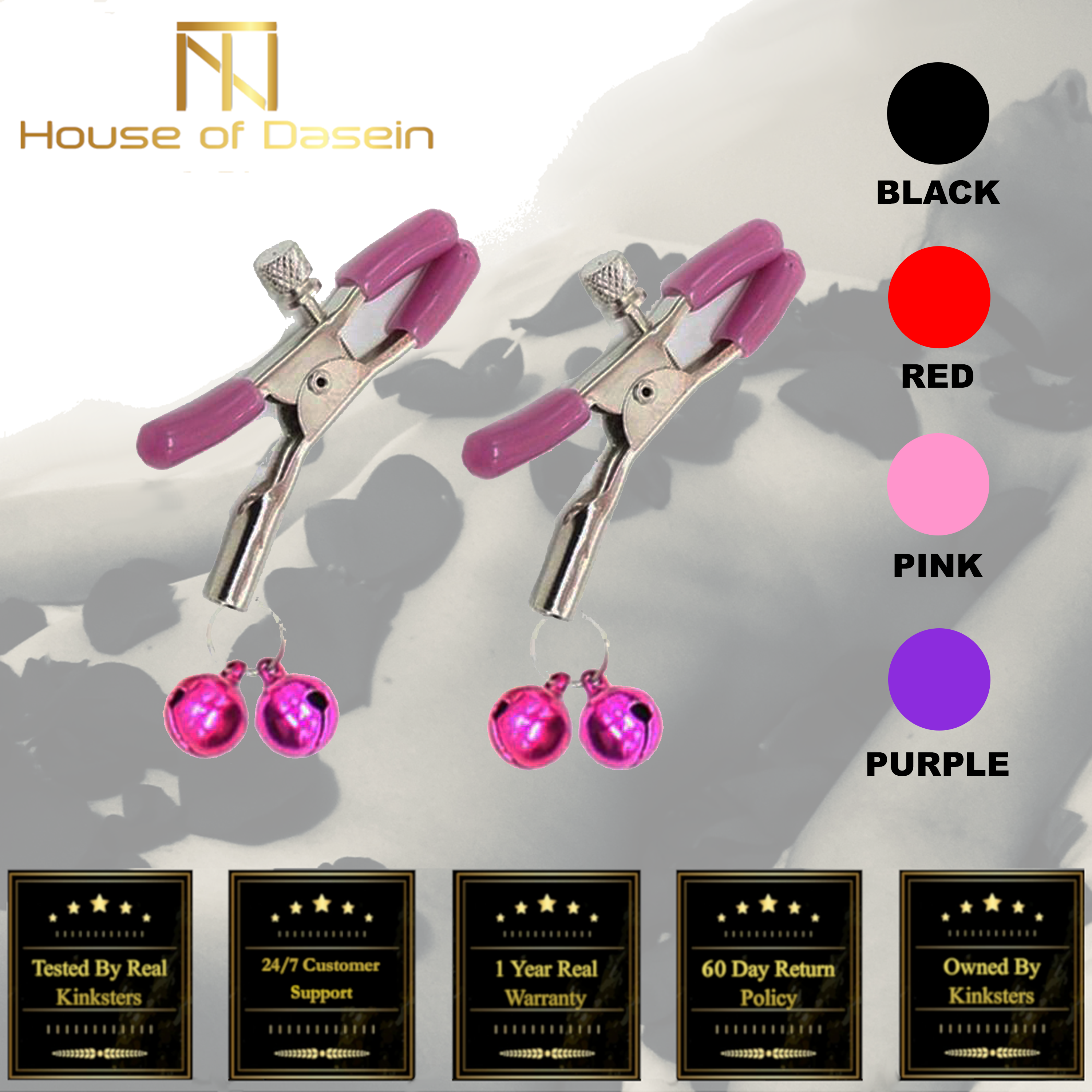 House Of Dasein Pink Double Bells Adjustable Nipple Clamps Bondage Restraints Bdsm Kink Fetish