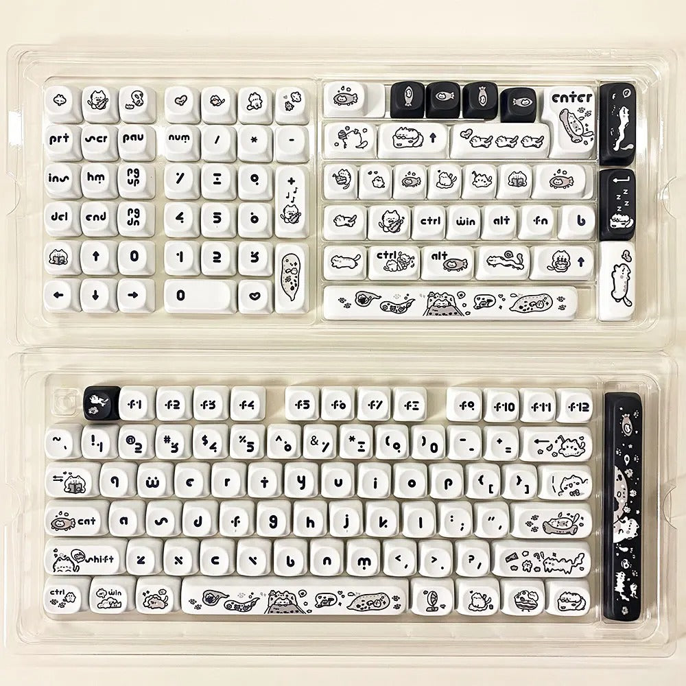 Keycap Keyboard Black White Cat 140 Keys Profile Cute Switch Theme Layout