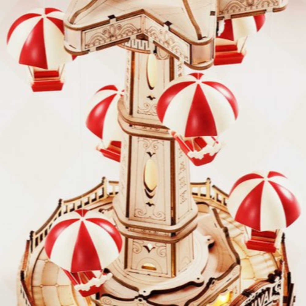 Robotime Rokr Parachute Tower Diy Music Box Moveable Amusement Park 3D Puzzle