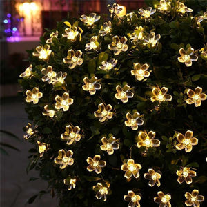 Garden Outdoor Lighting 7M 50 Leds Peach Blossom Flower Solar String Lights