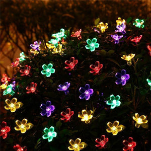 Garden Outdoor Lighting 7M 50 Leds Peach Blossom Flower Solar String Lights