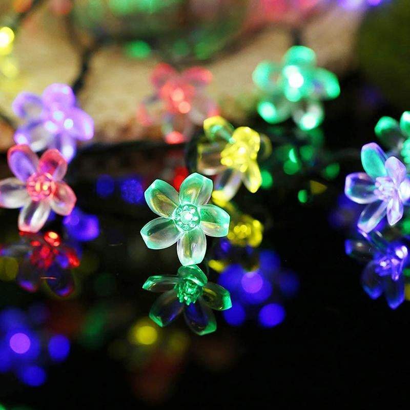 Garden Outdoor Lighting 7M 50 Leds Peach Blossom Flower Solar String Lights