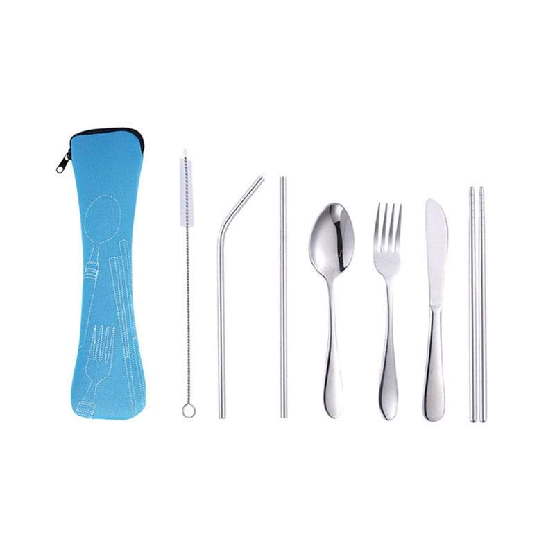 Kitchen Utensil Sets 7Pcs Travel Utensils With Case Portable Knife Fork Spoon Chopsticks