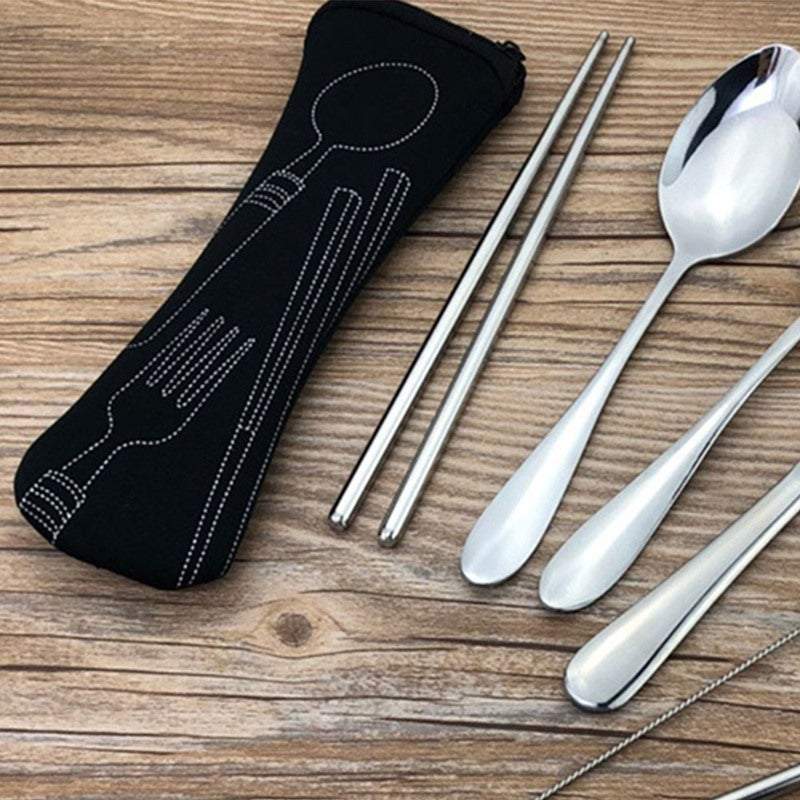 Kitchen Utensil Sets 7Pcs Travel Utensils With Case Portable Knife Fork Spoon Chopsticks