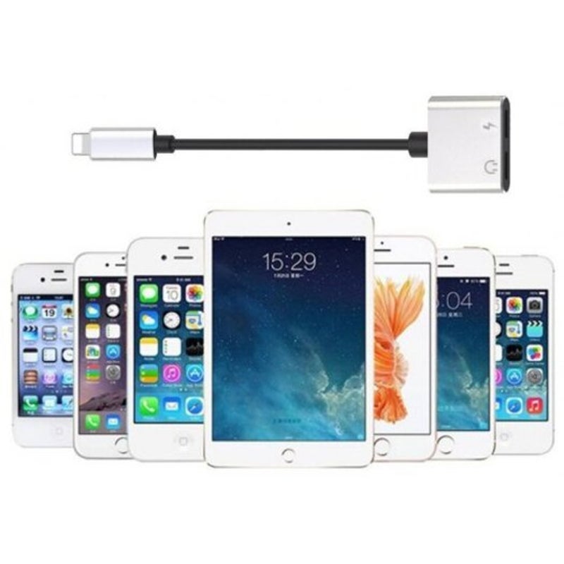 8 Pin 2 In1 Dual Adapter Charging Splitter Audio Cable For Iphone X / 7 Plus Silver