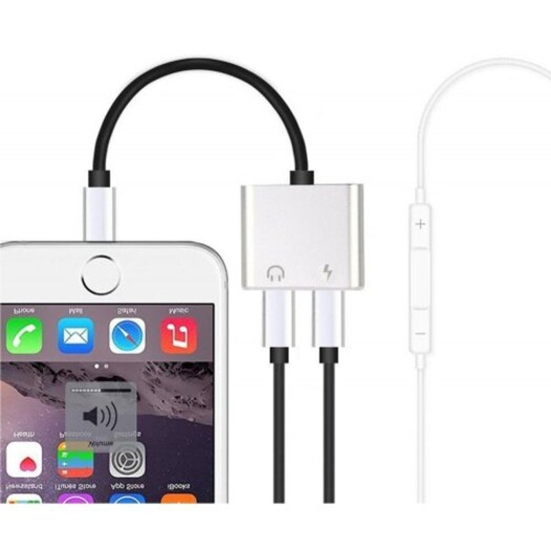 8 Pin 2 In1 Dual Adapter Charging Splitter Audio Cable For Iphone X / 7 Plus Silver