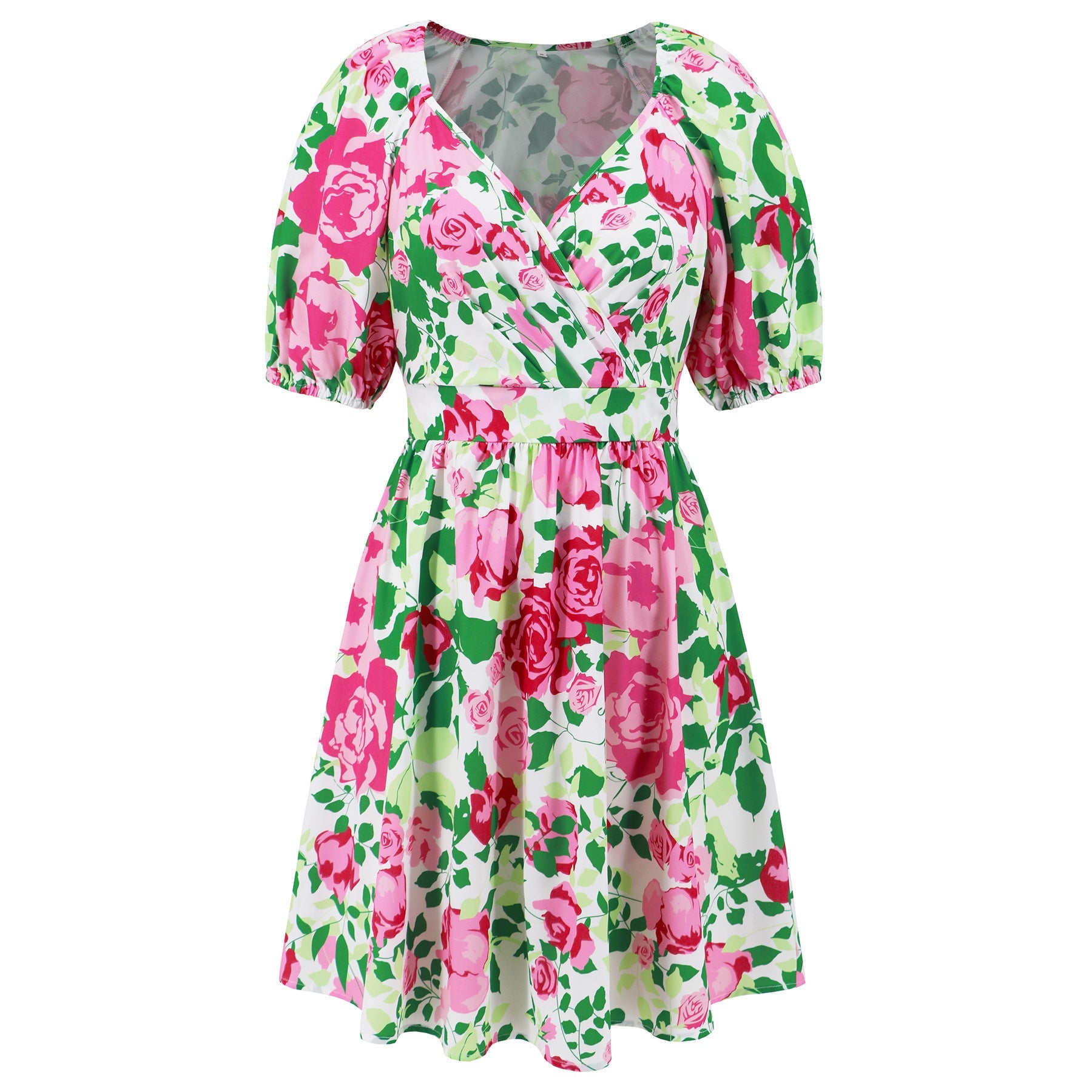 Flowers Print V-Neck Lantern-Sleeve Dress Y2k Summer Vacation Beach Dresses