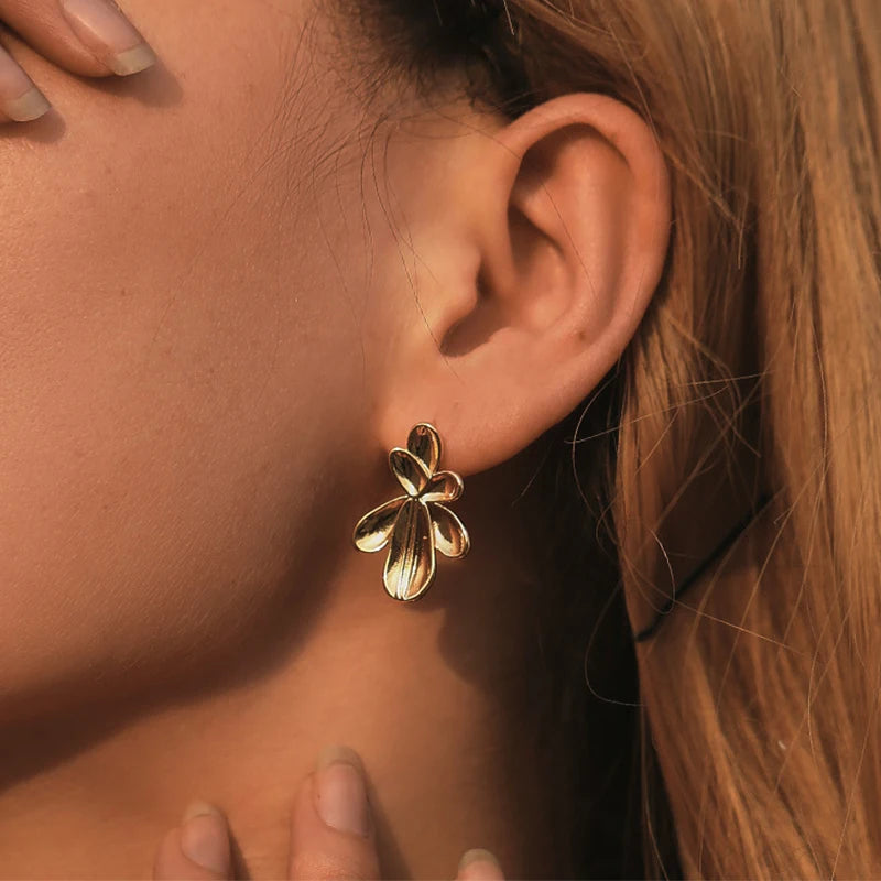 Veile Studios Irregular Three Dimensional Leaf Plated Earring In 18K Real Gold Colour