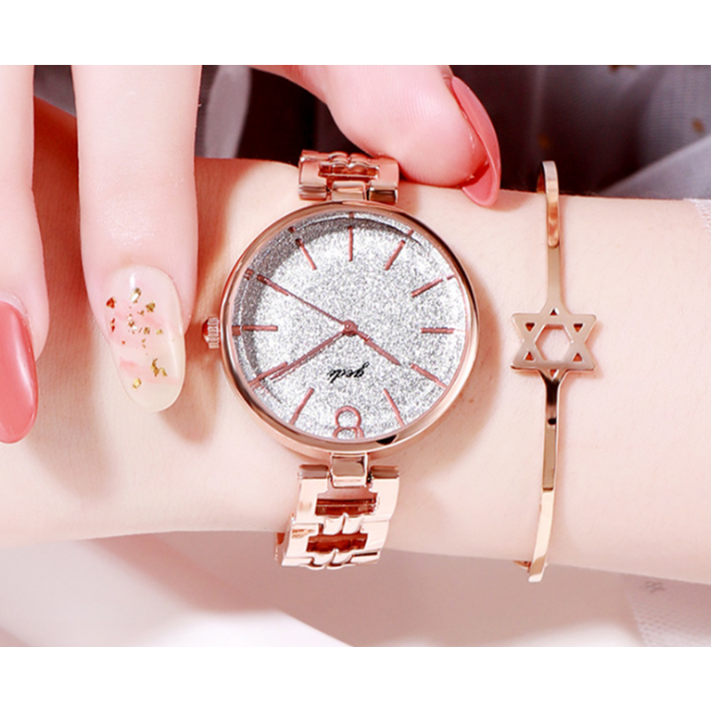 Shiny Gypsophila Fashion Ladies Watch Waterproof Trend Steel Band Simple