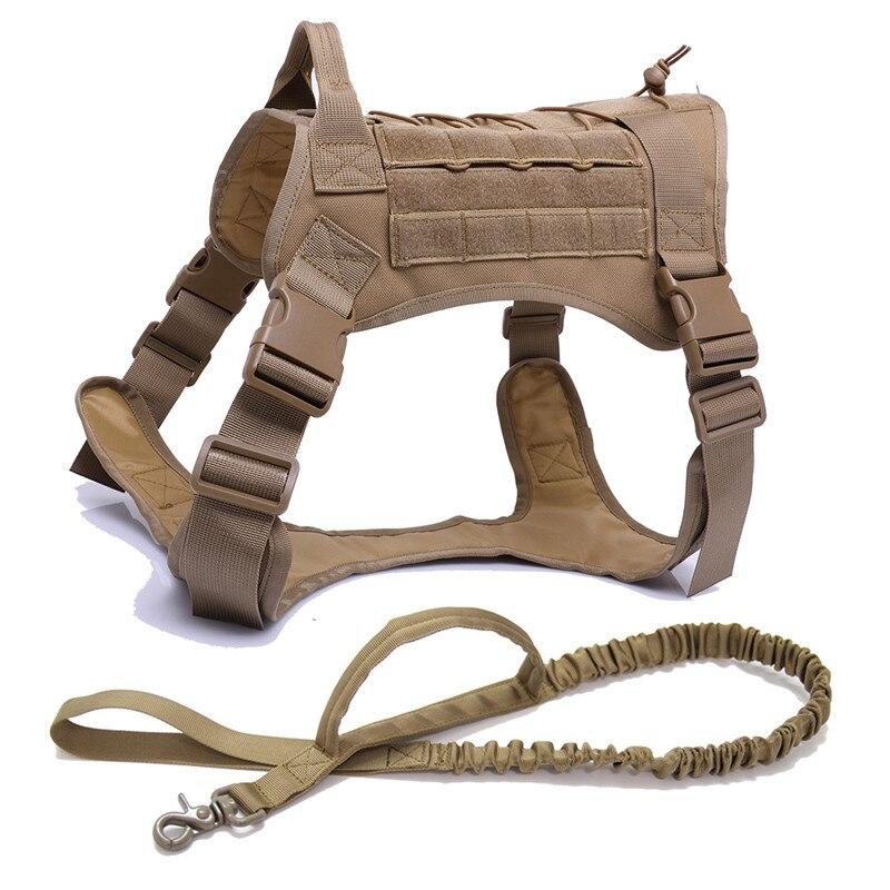 Tactical Dog Harness Vest With Handle And Bungee Leash