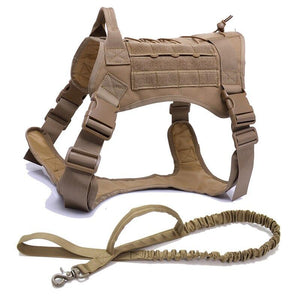 Tactical Dog Harness Vest With Handle And Bungee Leash