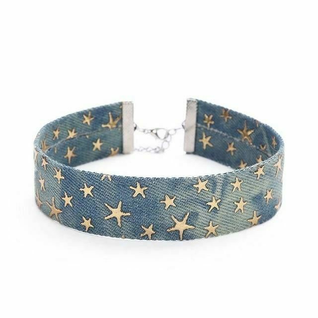 House Of Dasein Day Collar Blue Star Choker Distressed Denim Necklace Fetish Kink